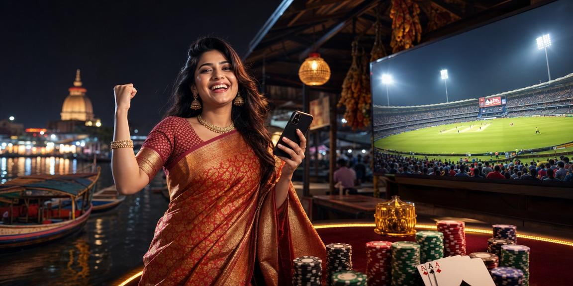 A woman in a saree in Bogura playing poker on her mobile phone